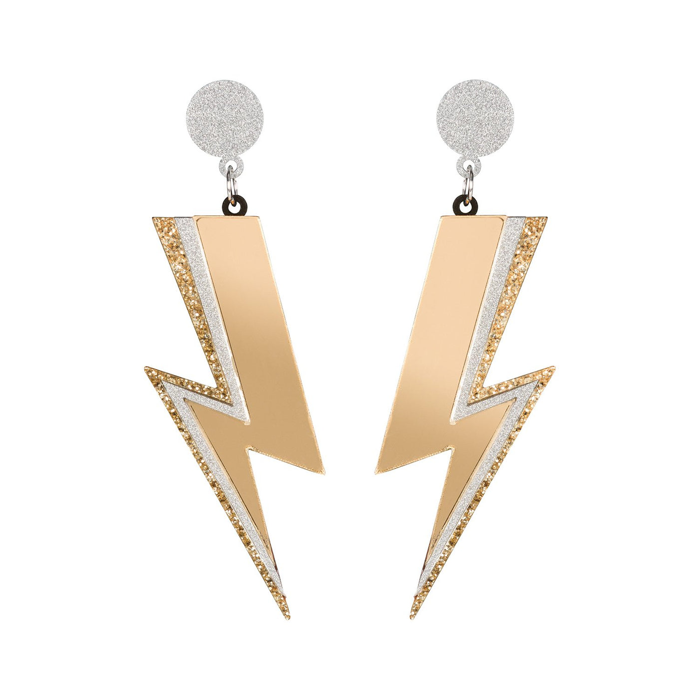 rollerama gold lightning bolt earrings