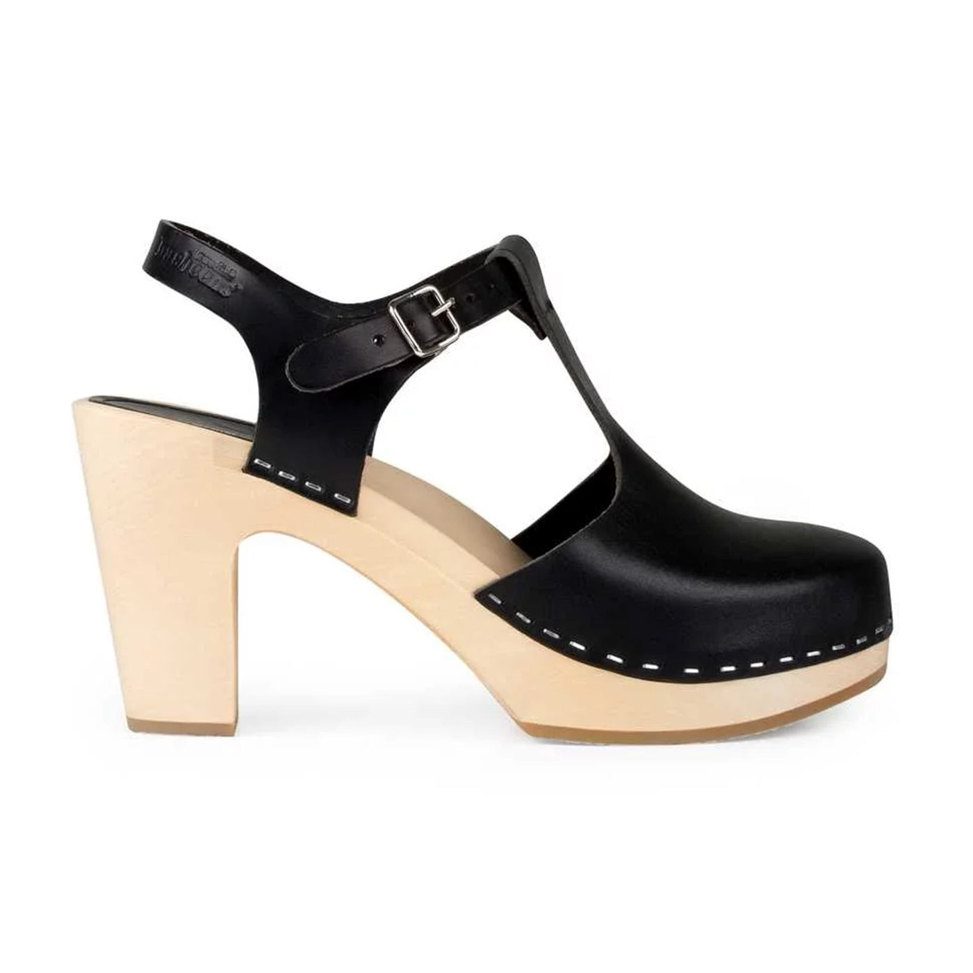 Black Retro Clogs T-Strap Sky High by Swedish Hasbeens
