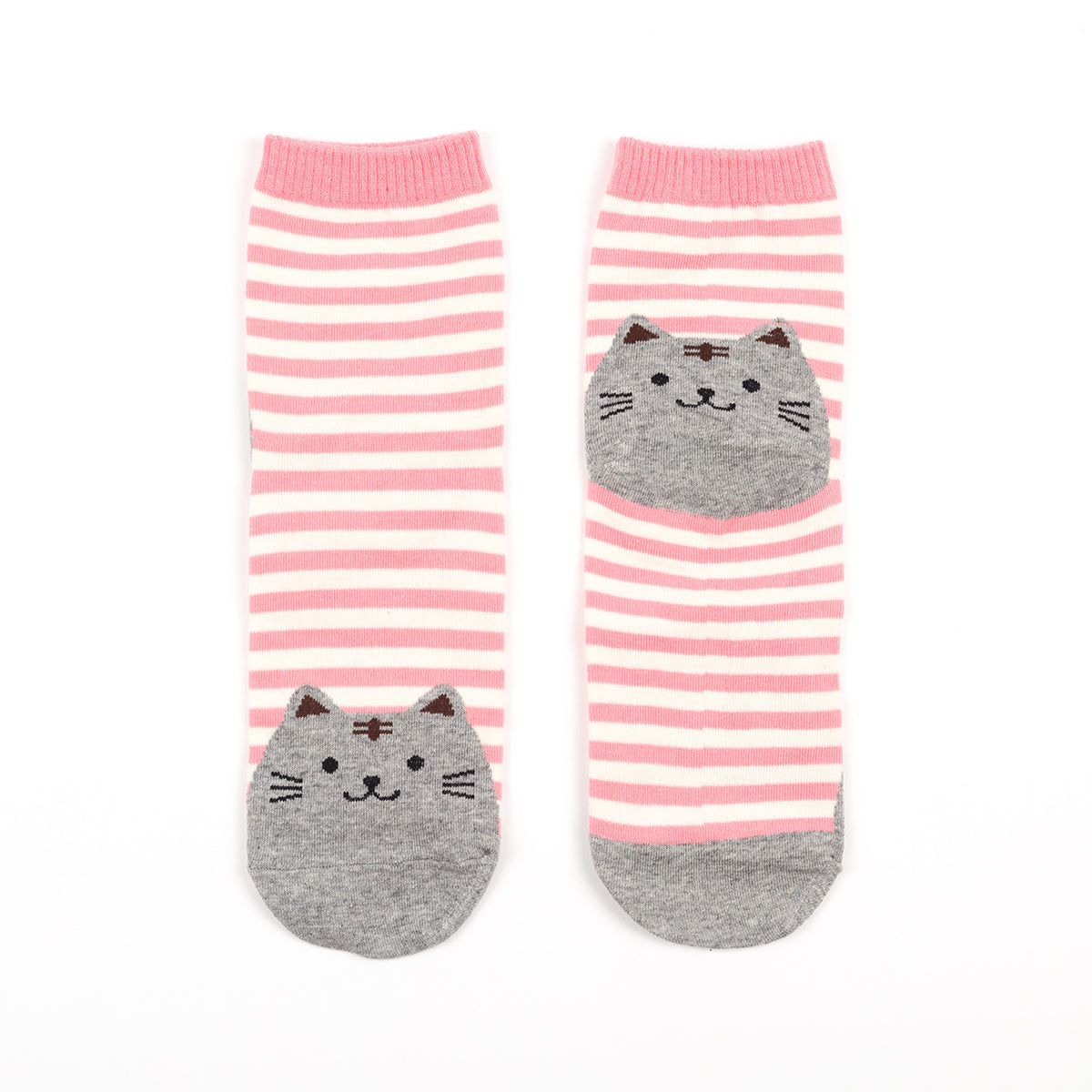 Cat Face Socks Pink Stripe Toffee Apple
