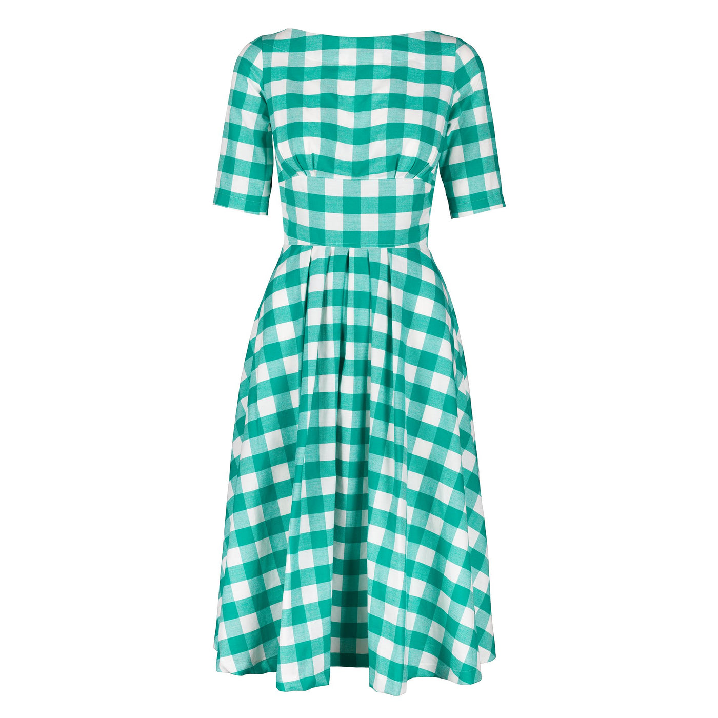 Katie Gingham Green Fit Flare Dress