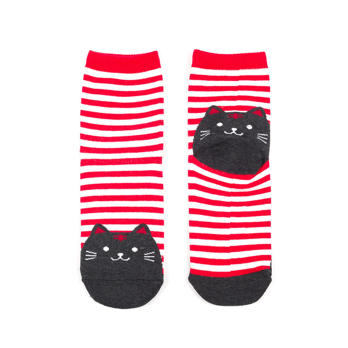 Ladies Cat Socks Red Stripe Toffee Apple