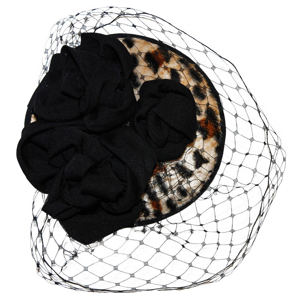 Lilly Millinery for Dollydagger 1950's Style Black Rose & Leopard Print Fascinator