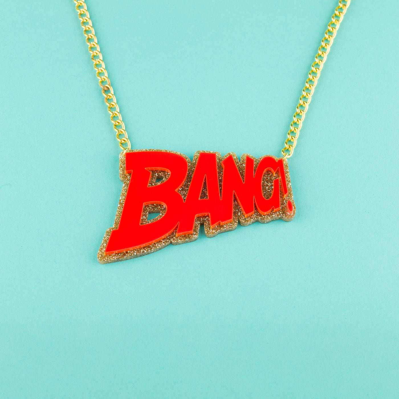 Perspex Bang Necklace Red and Gold