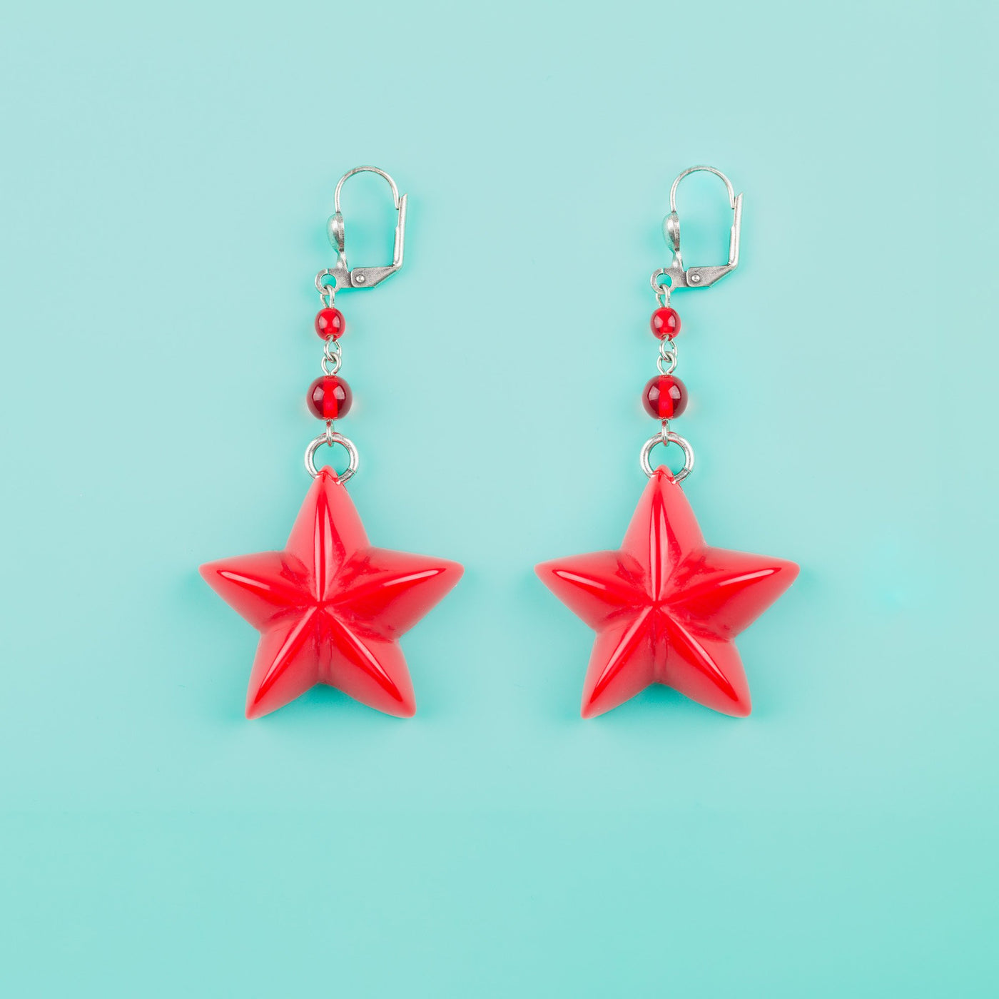 Red Nautical Star Earrings Classic Hardware