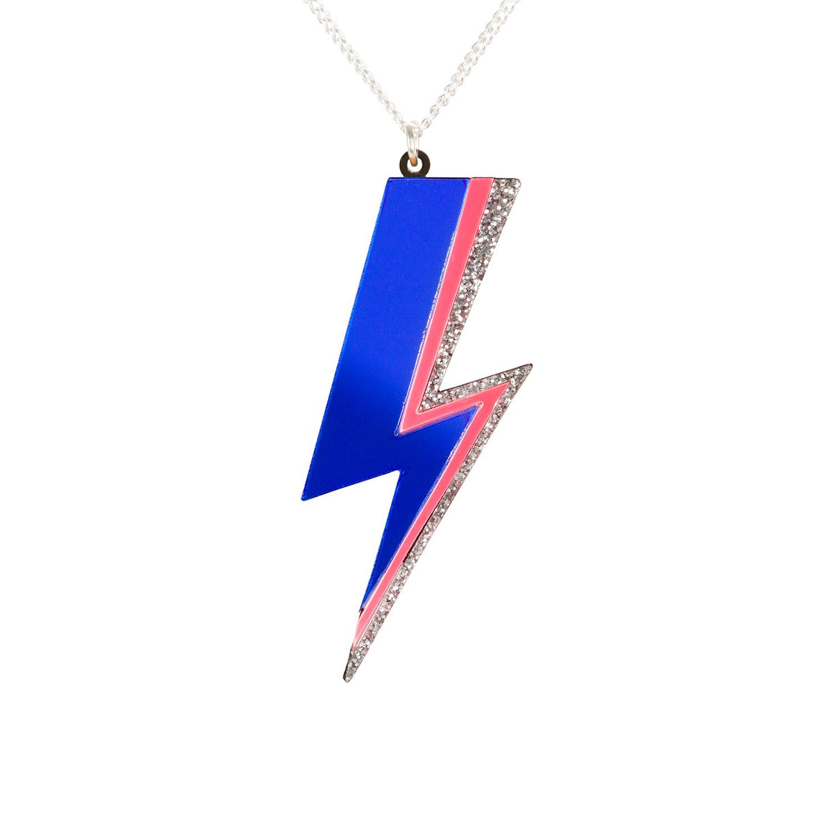 Electric Blue Lightning Bolt Necklace Bowie Inspired Necklace