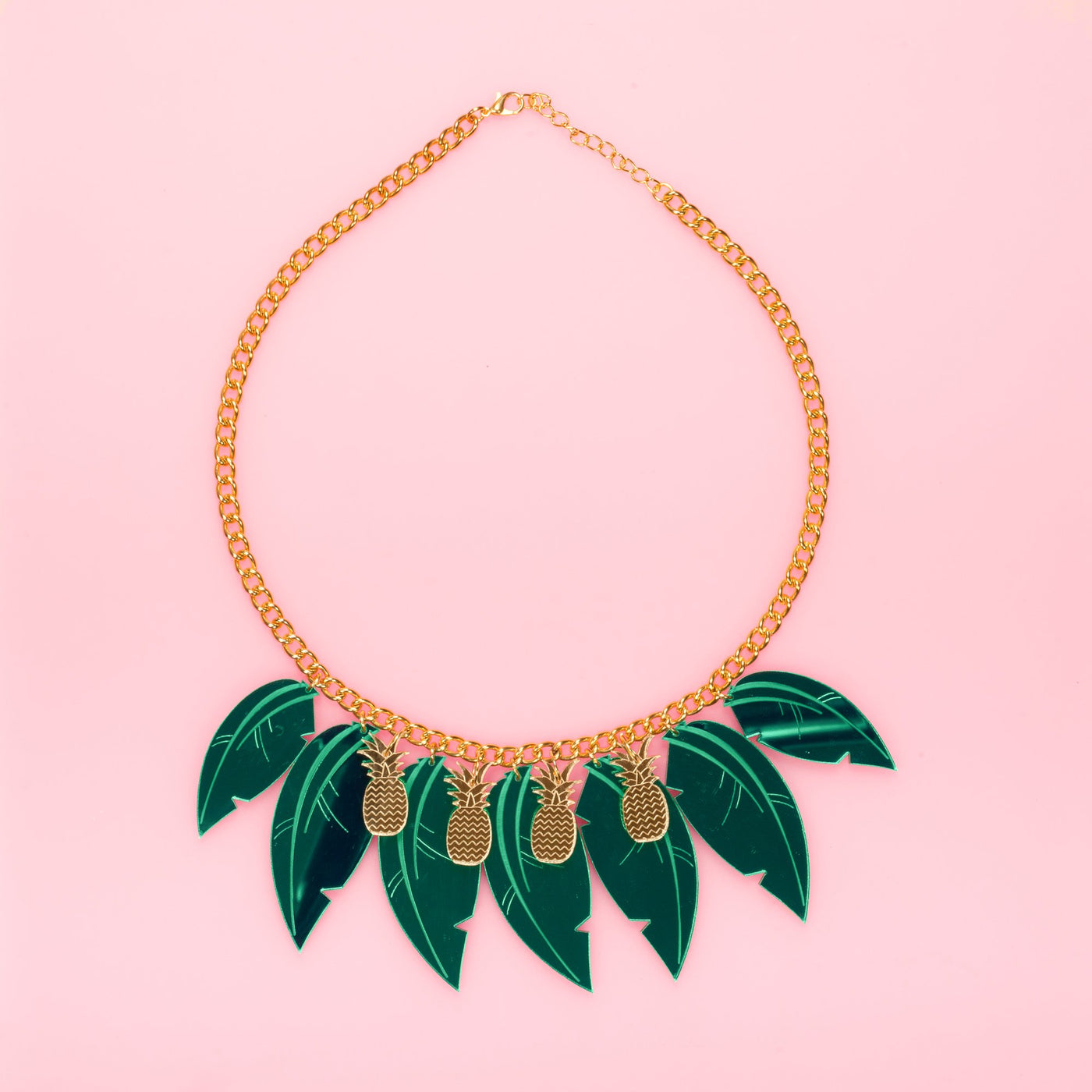 Statement Leaf Necklace Gold Green